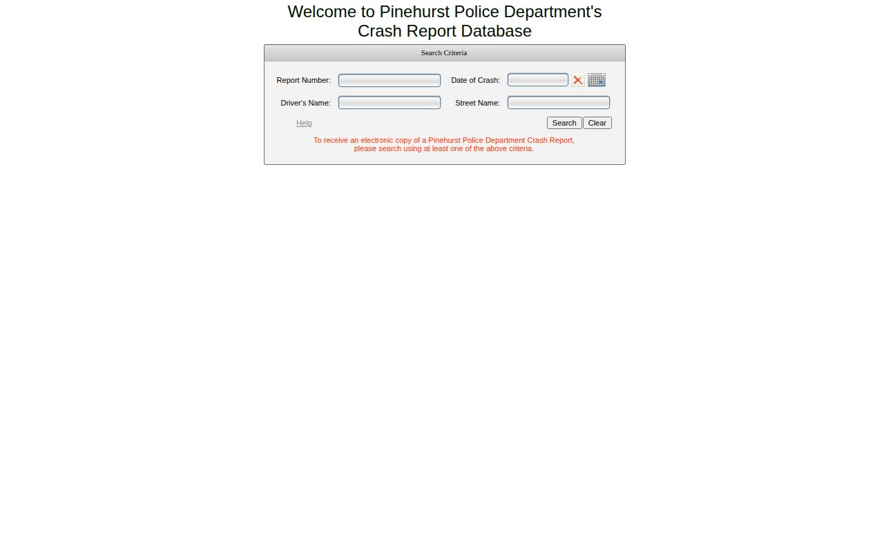 Pinehurst Police Department crash-report search for Pinehurst accident records in Shoshone County