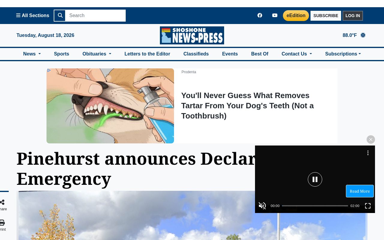 Shoshone News-Press Pinehurst police contact notice for Shoshone County after-hours routing